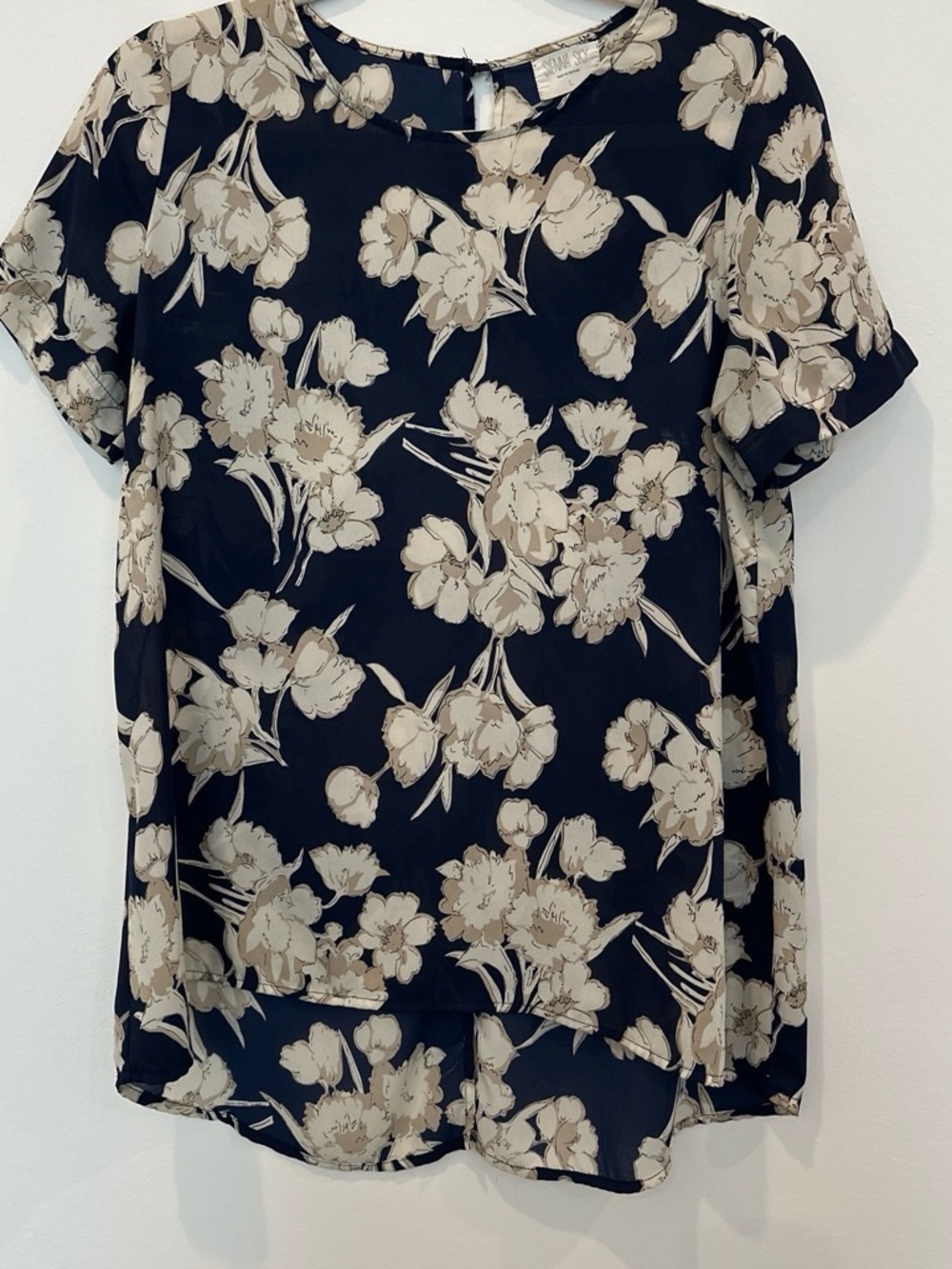 Sienna Sky Navy and Cream Floral Short Sleeve Blouse
